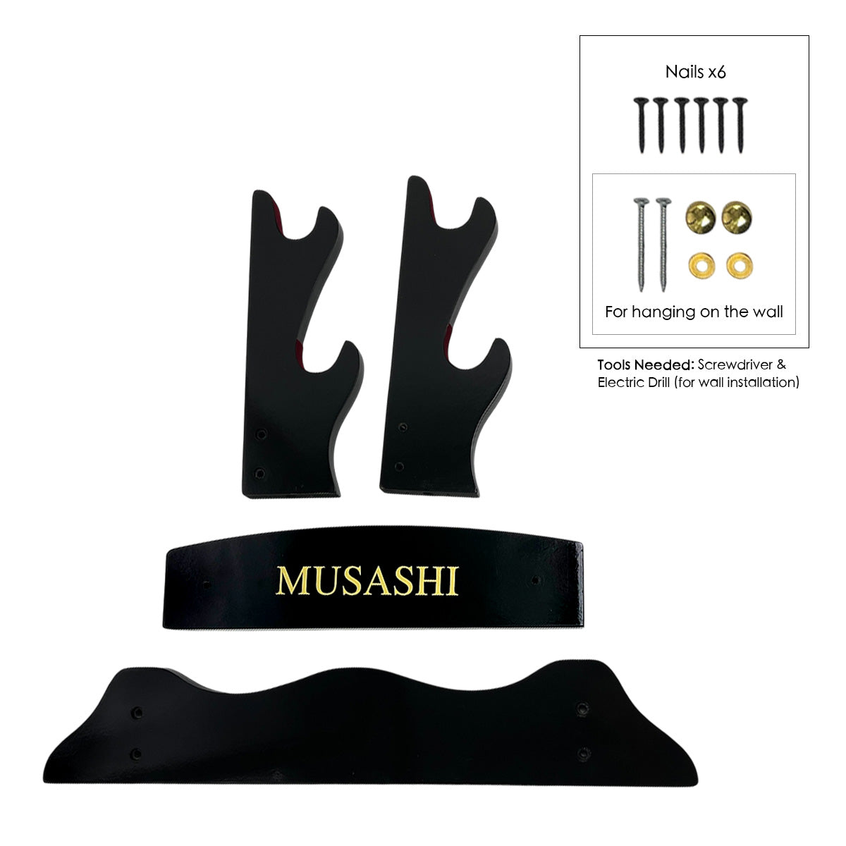 18 3/4" 2 pcs Piano Coating Samurai Sword Wall & Table Stand in parts.