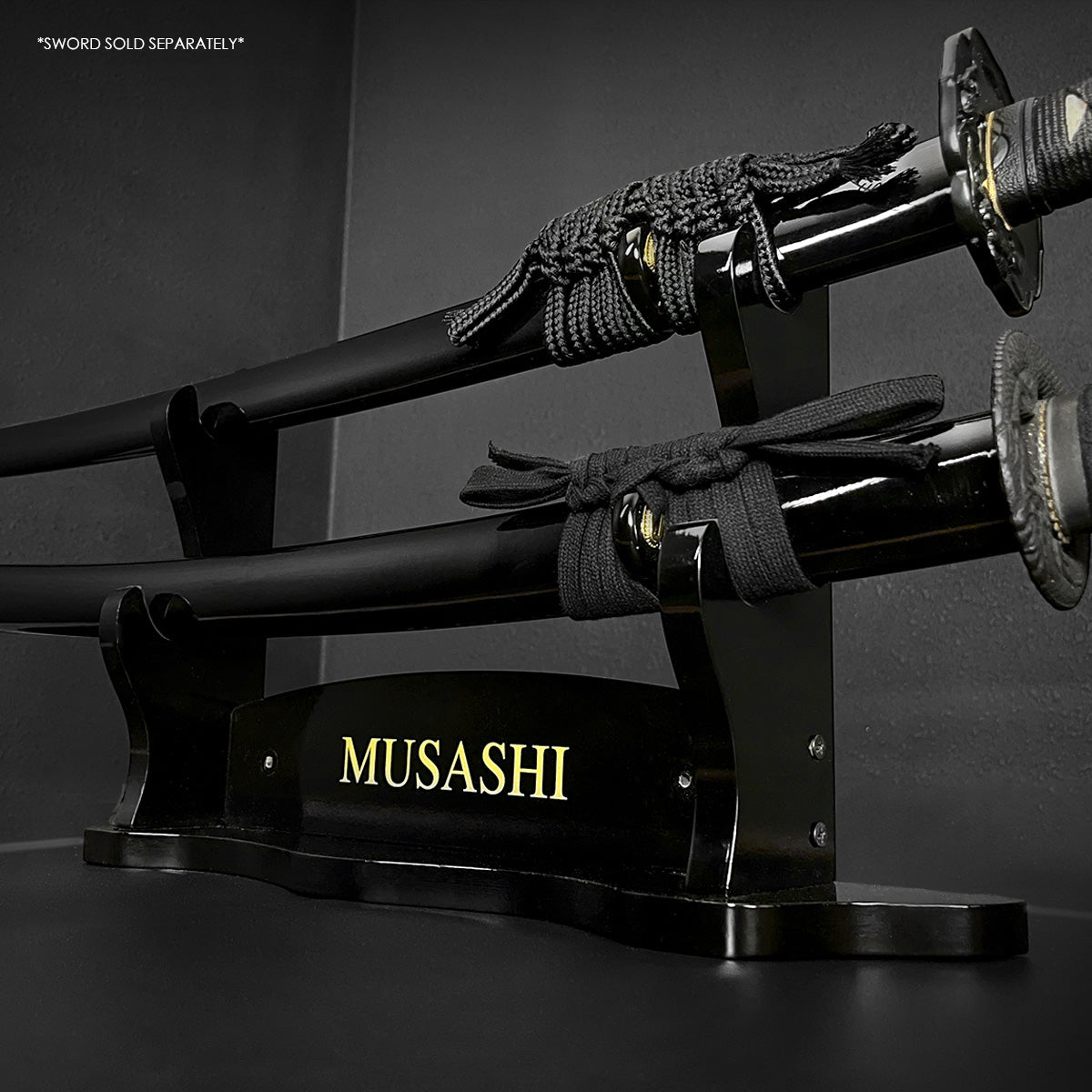 18 3/4" 2 pcs Piano Coating Samurai Sword Wall & Table Stand with swords.