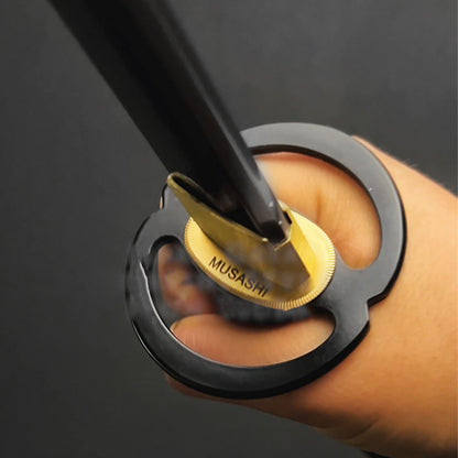 Hand holding Musashi "Infinity Ring" Black Katana.