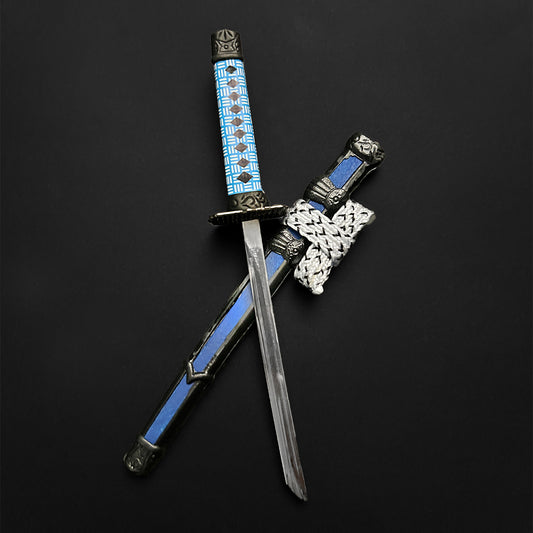 Musashi Swords Mini Katana Mini Samurai Sword Letter Opener with blue handle and sheath