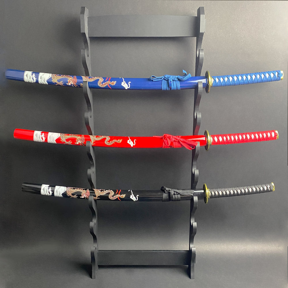 3 swords displayed on the 8 Piece Sword Wall Stand