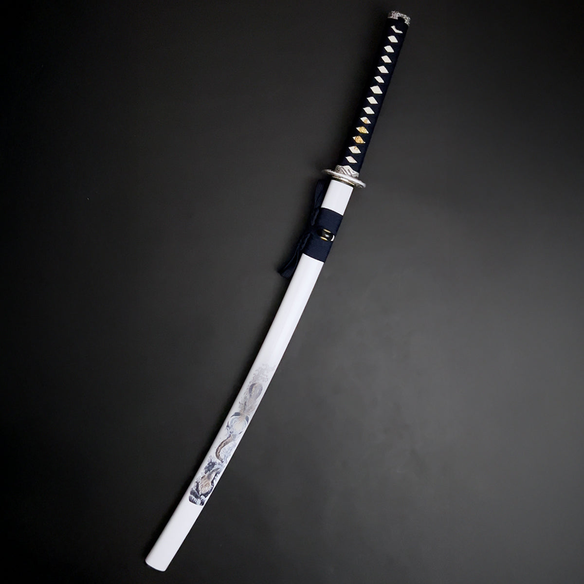 White “Watatsumi” Katana in saya.