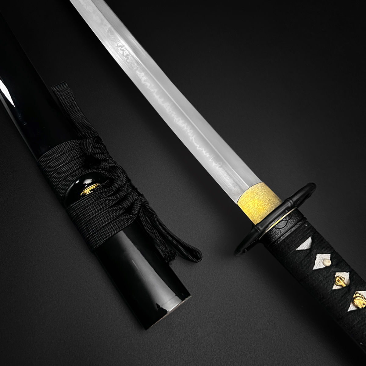 A katana with a Damascus steel blade.