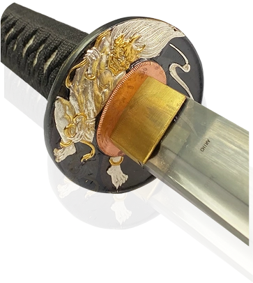 Musashi Swords Gold edition katana tsuba close-up